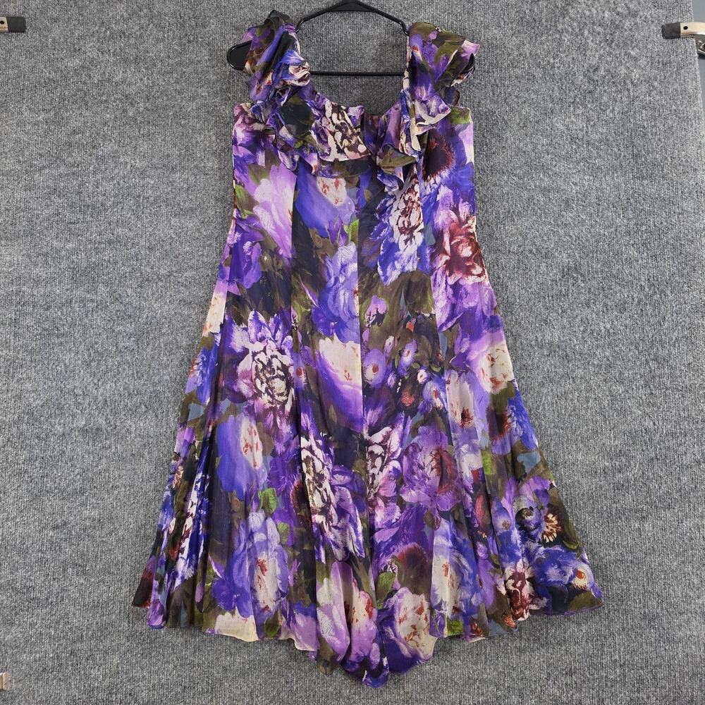 Vtg Lauren Ralph Lauren Dress 14 Silk Floral Ruffle Mini Purple Feminine Preppy